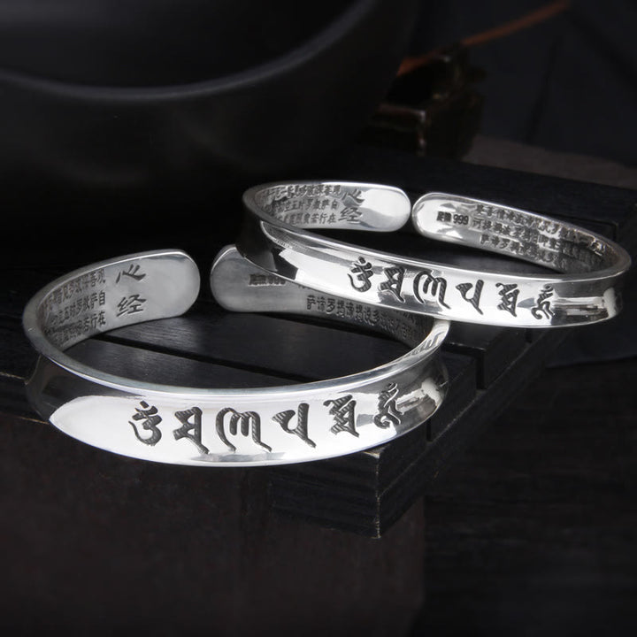Buddha Stones 999 Sterling Silber Om Mani Padme Hum Herz Sutra Love Peace Armband Armreif
