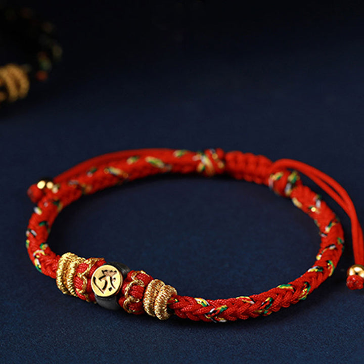 Buddha Stones Chinesisches Sternzeichen Natal Buddha Silber Glück geflochtenes Armband