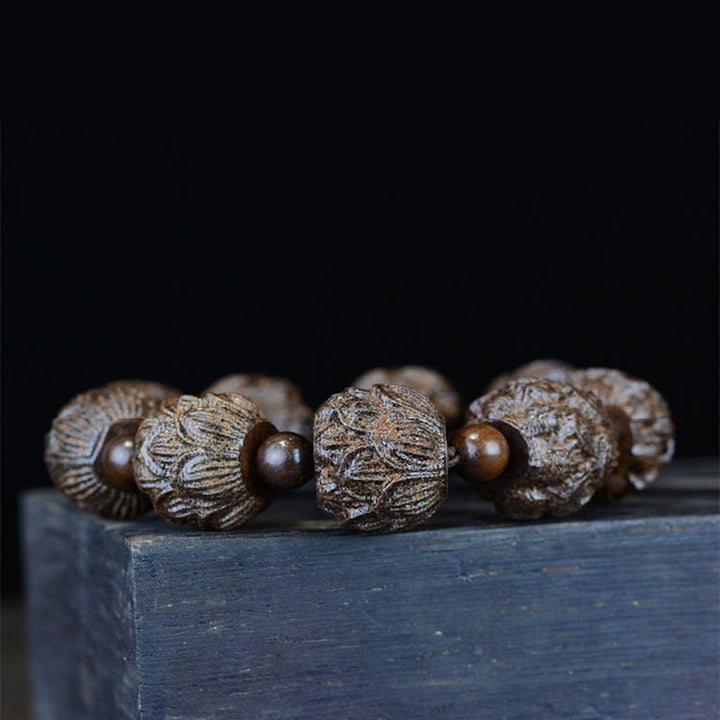 Buddha Stones, Ebenholz, achtzehn Arhats, Lotus-Drachen, graviertes Balance-Armband
