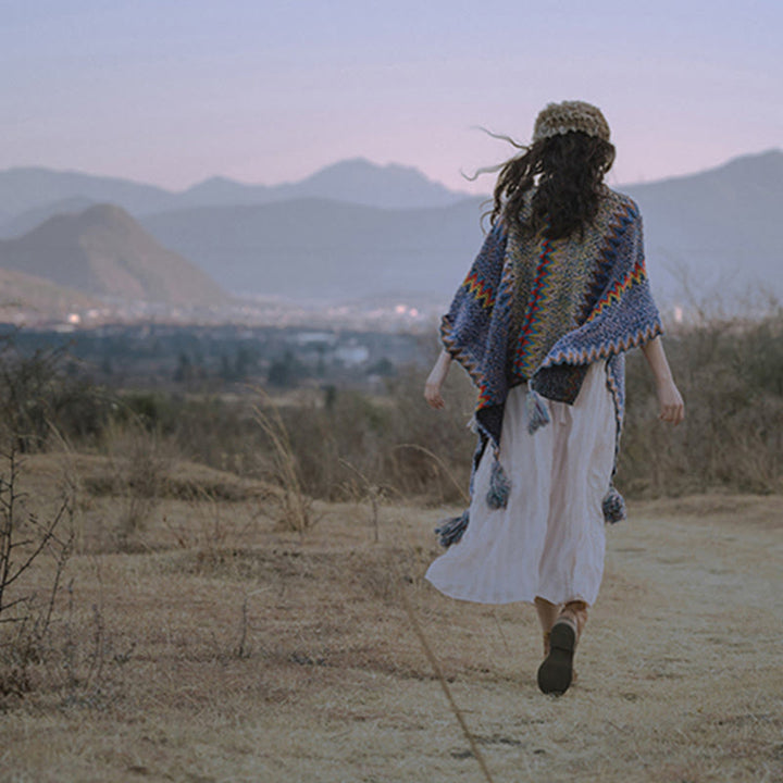 Tibetischer Schal mit Buddha Stonesn, weich, warm, Strickmantel, Winter, tibetischer Quastenschal