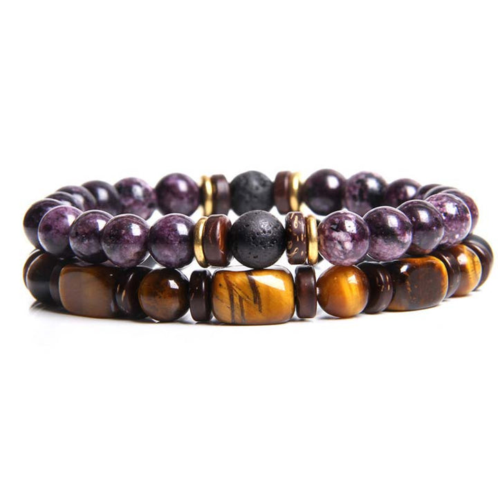 Buddha Stones 2PCS Heilkristall-Kaiserstein-Tigerauge-Perlenarmband