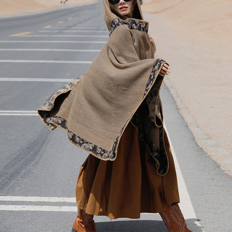 Buddha Stones Tibetischer Schal mit Rand, kleiner Blumen-Kapuzenumhang, gemütlicher Winter-Reiseschal