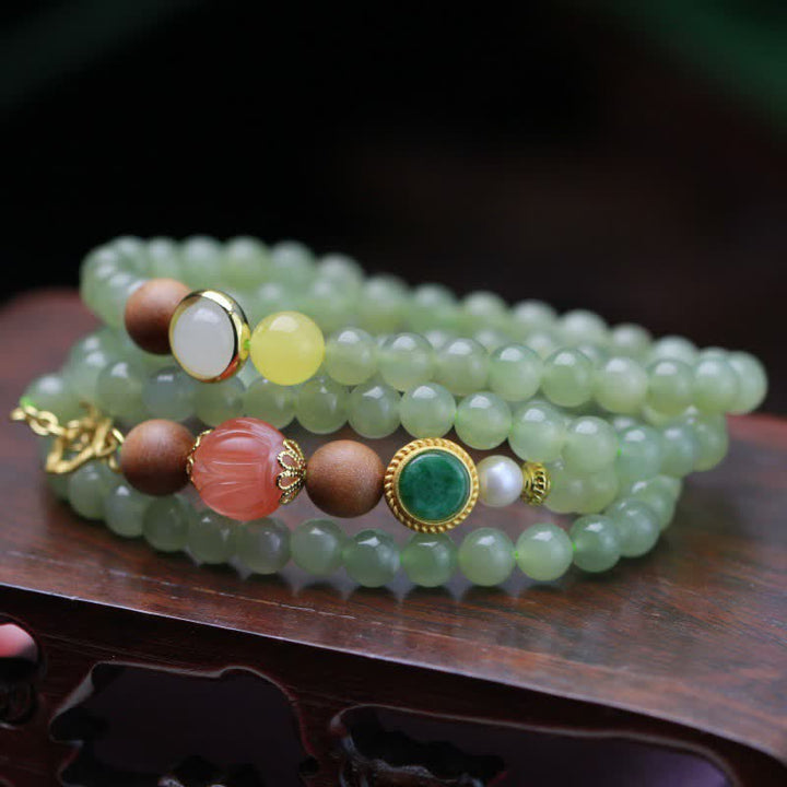 Natürliches Hetian-Jade-Bernstein-Lotus-Rot-Achat-Glücks-Überfluss-Armband
