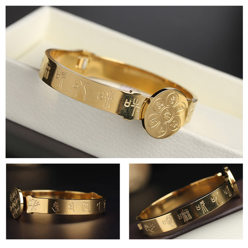 Buddha Stones, Yin Yang, Lotus, Om Mani, Padme Hum, Mantra, Titanstahl, Harmonie-Armband