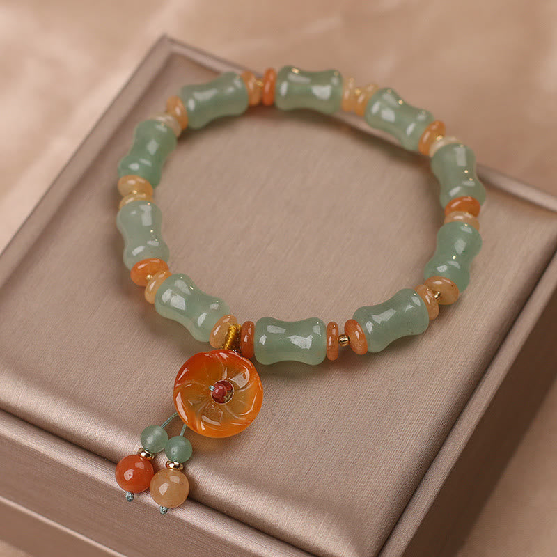 Glücksarmband mit Buddha Stonesn, natürlichem Jade-Bambus-Blumenmuster