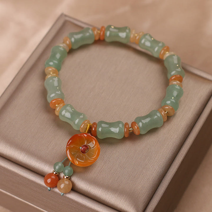 Glücksarmband mit Buddha Stonesn, natürlichem Jade-Bambus-Blumenmuster
