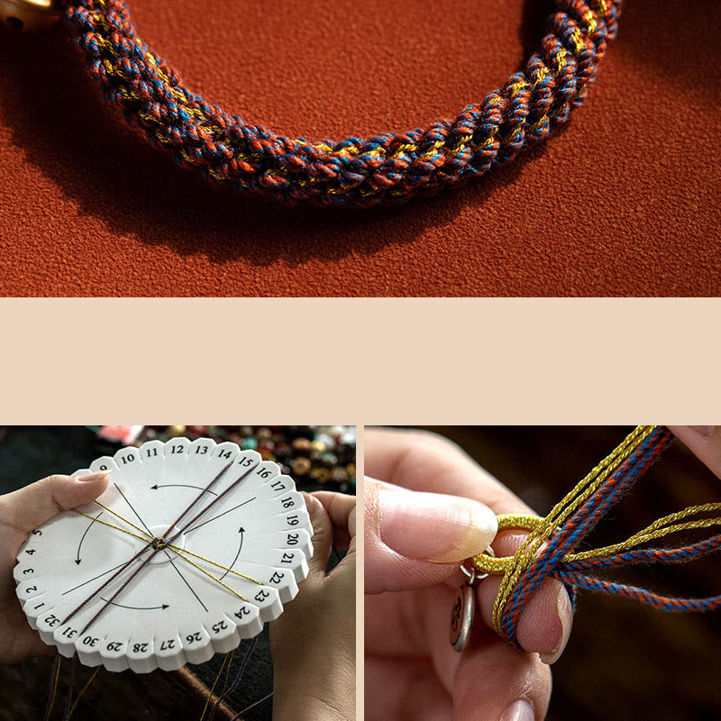 Buddha Stones 925 Sterling Silber Chinesisches Sternzeichen Natal Buddha Om Mani Padme Hum Glücksglocke geflochtenes Schnurarmband