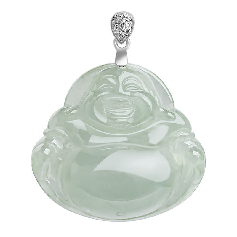 Buddha Stones 925 Sterling Silber natürliche Jade lachender Buddha Wohlstand Fülle Kette Halskette Anhänger