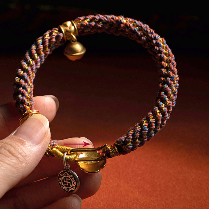 Buddha Stones 925 Sterling Silber Chinesisches Sternzeichen Natal Buddha Om Mani Padme Hum Glücksglocke geflochtenes Schnurarmband
