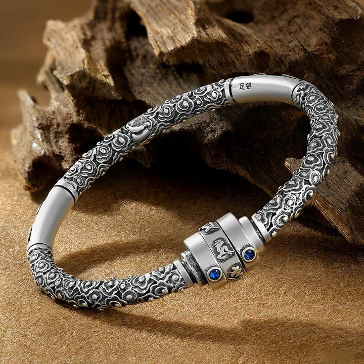 Buddha Stones 990 Sterling Silber Tibetische Glückswolken Om Mani Padme Hum Gravur Kreativität Armband Armreif