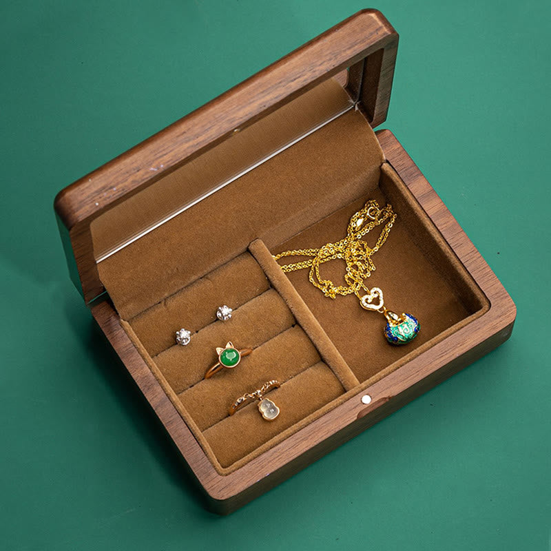 Vintage handgemachte Schmuckaufbewahrungsbox aus schwarzem Walnussholz mit Spiegel