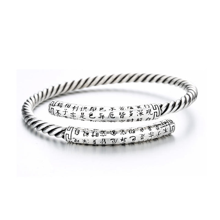 Buddha Stones Retro Herz Sutra Twisted Design Muster Balance Armband Armreif