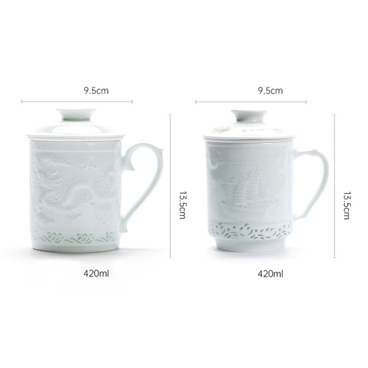 Buddha Stones Jingdezhen Linglong Porzellan Auspicious Dragon Phoenix Boat Smooth Sailing Keramik Teetasse Büro Teetassen 420 ml
