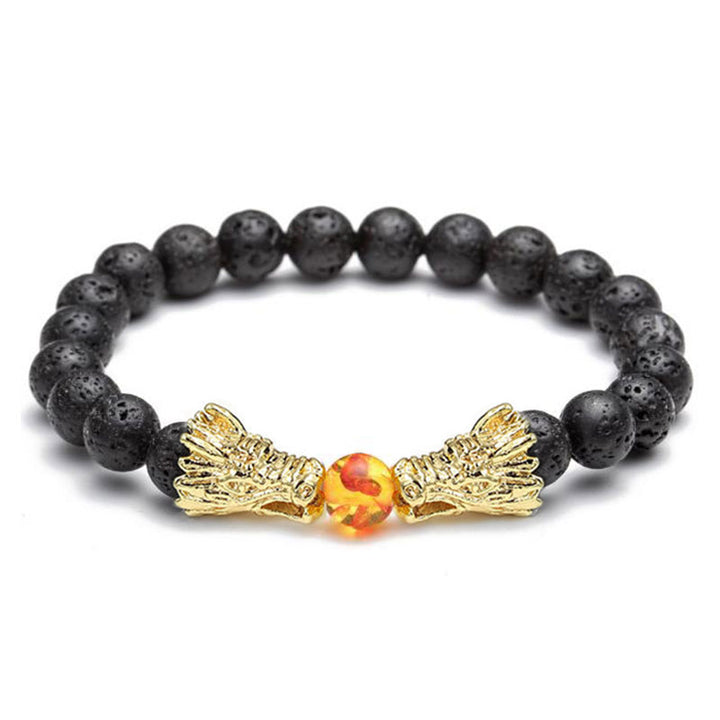 Buddha Stones Weiß Türkis Lava Rock Dragon Blessing Perlenarmband