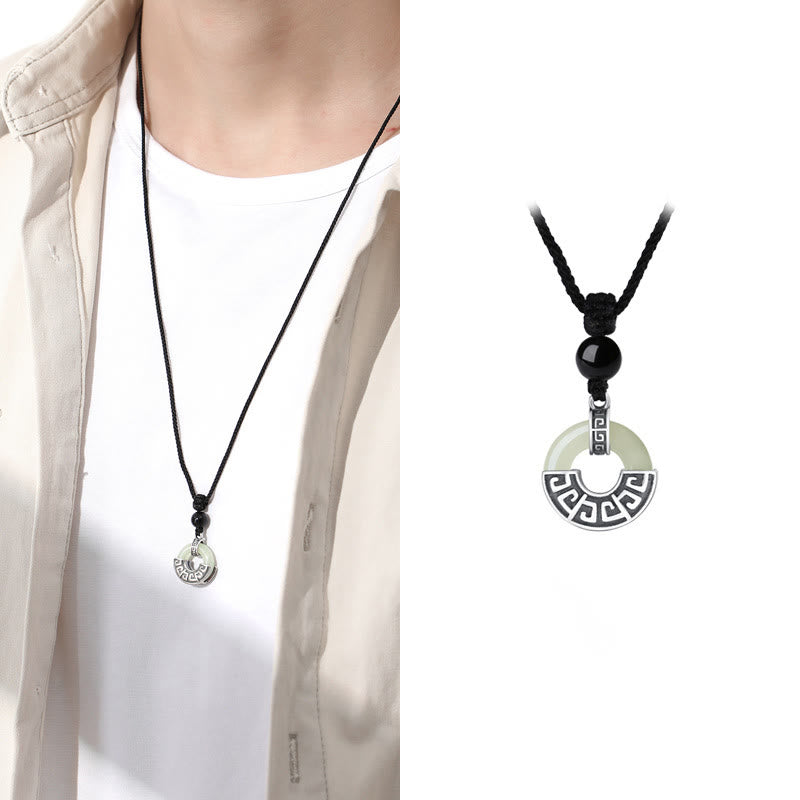 Buddha Stones 925 Sterling Silber natürliche Hetian Jade Frieden Schnalle Wohlstand Halskette Anhänger