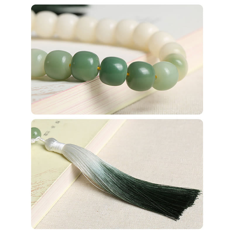 Natürlicher Farbverlauf Bodhi Seed Fortune Geldbeutel Lotus Weisheit Quaste Handgelenk Mala
