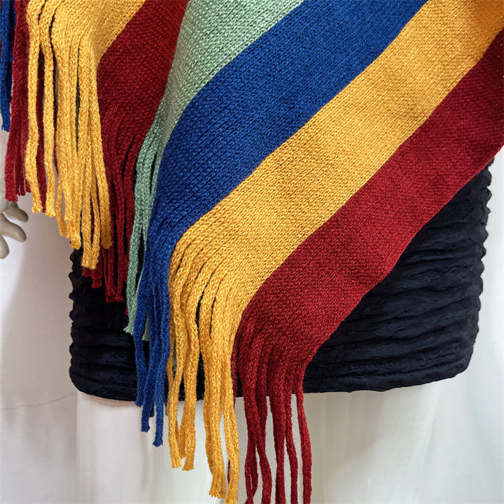 Buddha Stones, tibetanisches, bunt gestreiftes Design, Schal, Quasten, Pullover, Winter, gemütlicher Reiseschal, Wickeltuch