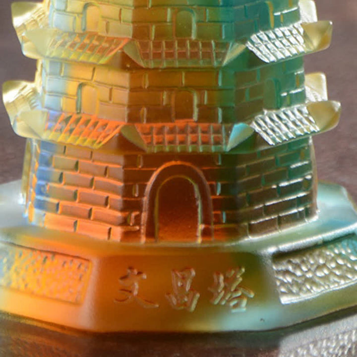 Feng Shui Wenchang Turm, handgefertigte Liuli-Kristall-Pagode, Kunststück, Glück, Heim- und Bürodekoration