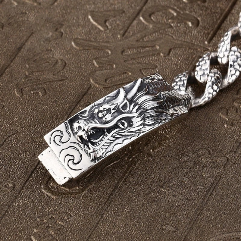 Buddha Stones Retro Drachenschuppenmuster graviertes Schutzarmband