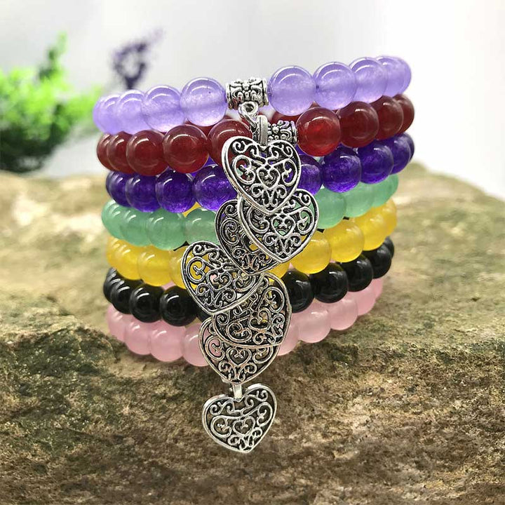 Natürliches Edelstein-Glücksliebe-Herz-Charm-Stretch-Armband
