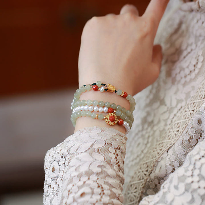 Buddha Stones 925 Sterling Silber vergoldet natürliche Hetian Jade Perle Schmetterling Kürbis Glück Armband