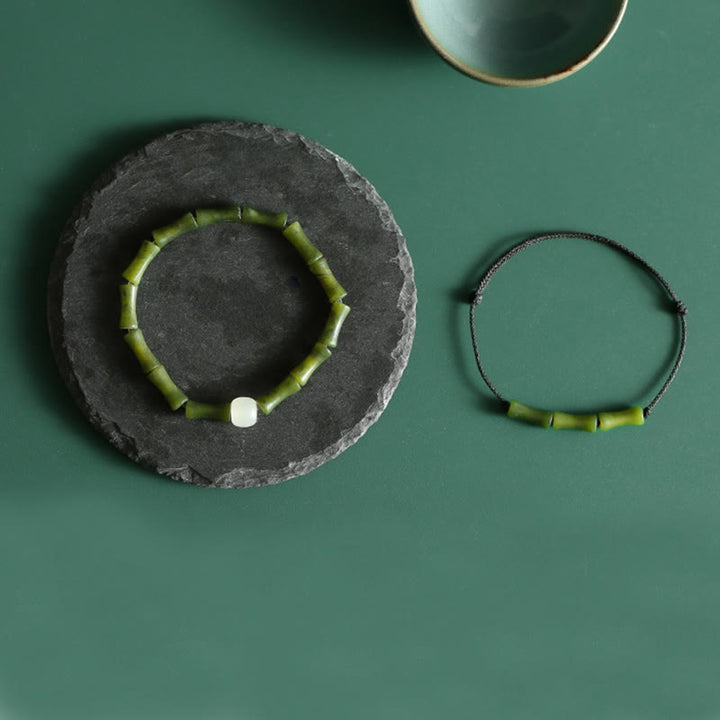 Buddha Stones, grünes Bambus-Jade-Muster, Glücks- und Fülle-Armband