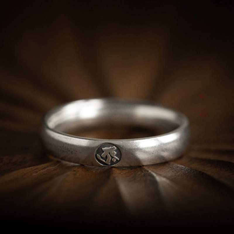 Buddha Stones 925 Sterling Silber Chinesischer Sternzeichen Natal Buddha Segen Paar Ring