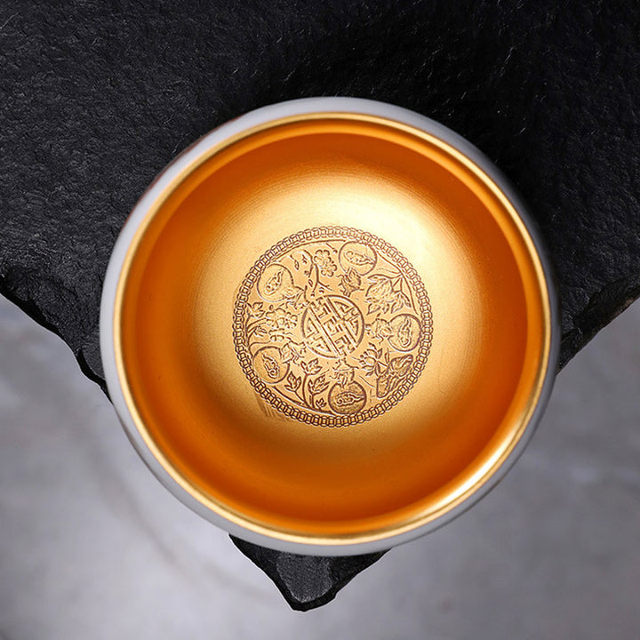 Buddha Stones, Drache, vergoldeter Kürbis, Keramik, Weiß Porzellan, Teetasse, Kung-Fu-Teetasse, 160 ml