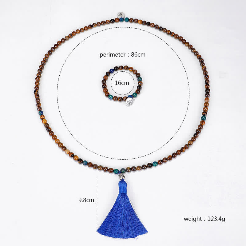 Buddha Stones, 108 Mala-Perlen, Tigerauge, Buddha-Stärke, Armband, Quaste, Halsketten-Anhänger