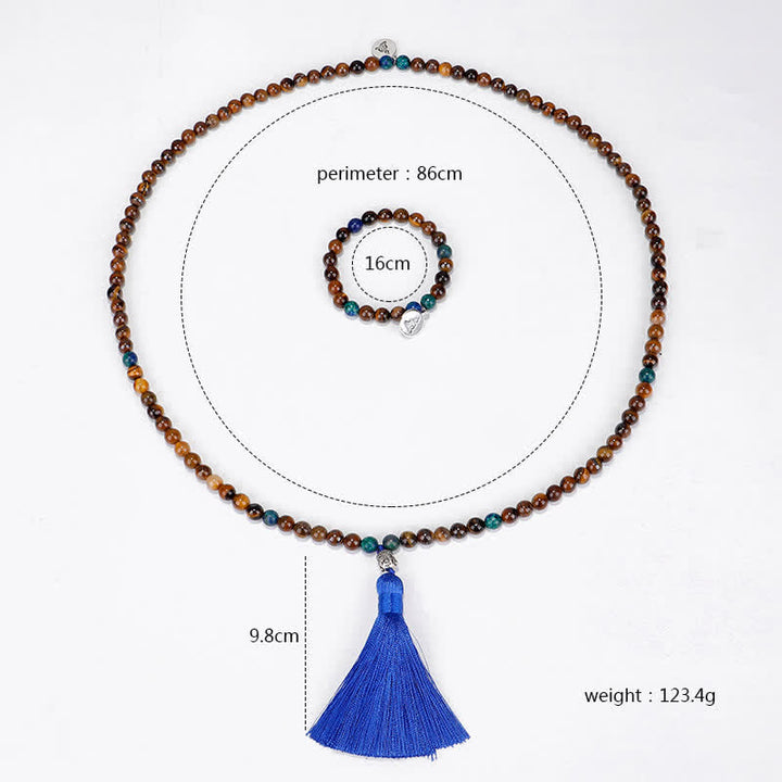 Buddha Stones, 108 Mala-Perlen, Tigerauge, Buddha-Stärke, Armband, Quaste, Halsketten-Anhänger