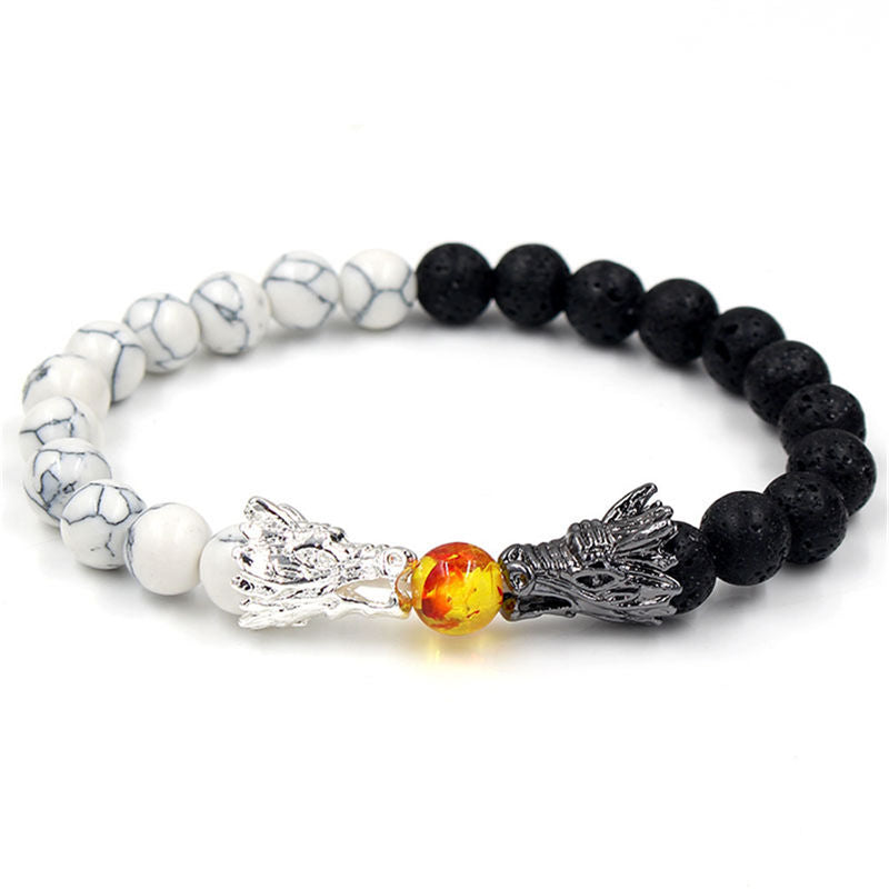 Buddha Stones Weiß Türkis Lava Rock Dragon Blessing Perlenarmband