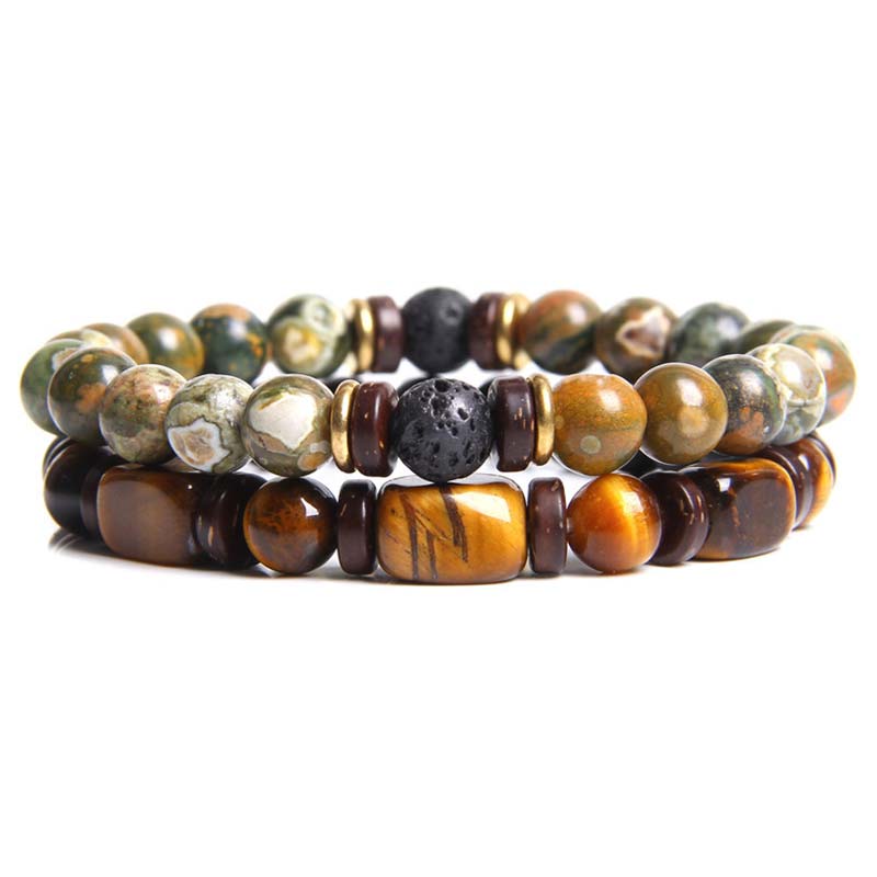 Buddha Stones 2PCS Heilkristall-Kaiserstein-Tigerauge-Perlenarmband