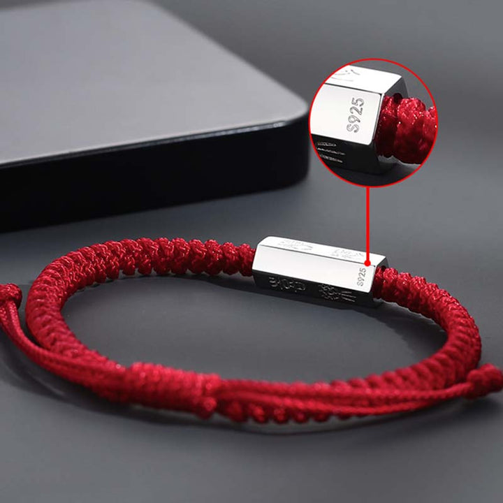 Buddha Stones 925 Sterling Silber Buchstabengravur Segen Schnurarmband