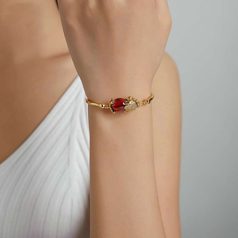 FengShui goldenes rotes Achat-PiXiu-Armband für Reichtum und Glück