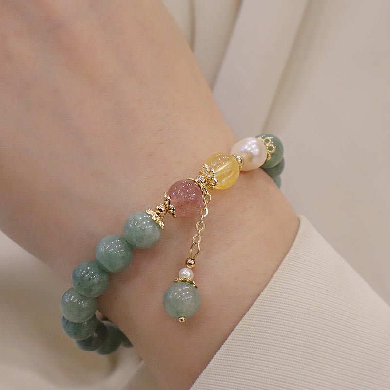 Buddha Stones Jade Perle Erdbeerquarz Fülle Glücksperlen Charm-Armband
