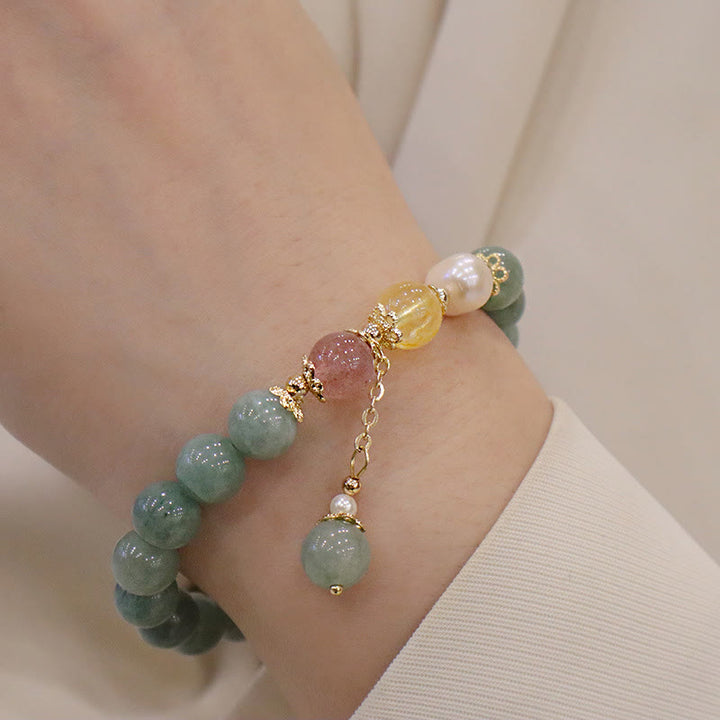 Buddha Stones Jade Perle Erdbeerquarz Fülle Glücksperlen Charm-Armband