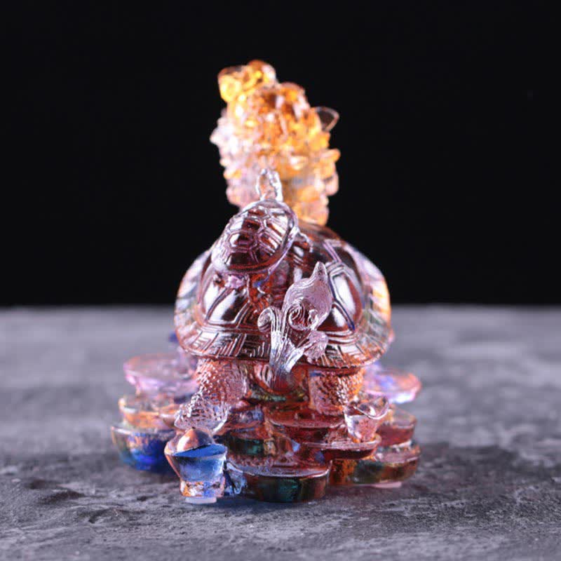Buddha Stones, Feng Shui, Drache, Schildkröte, Münzen, handgefertigt, Liuli-Kristall, Glückskunst, Dekoration für Zuhause und Büro