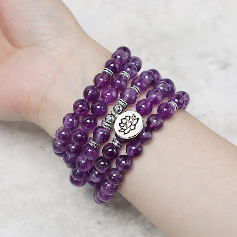 Buddha Stones Natürliches Amethyst-Reinigungs-Mala-Armband