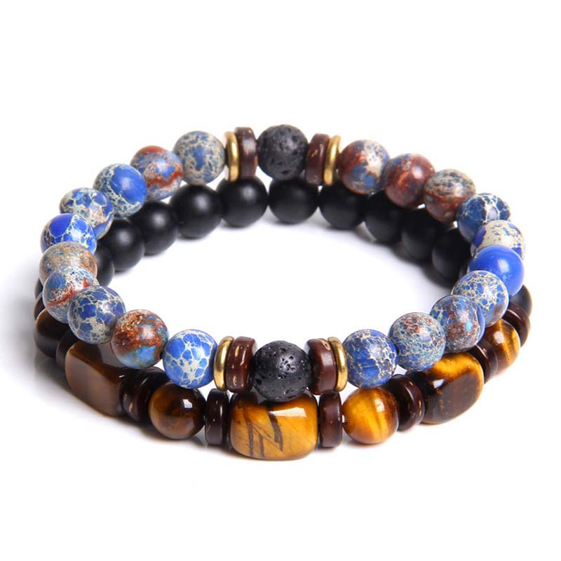 Buddha Stones 2PCS Heilkristall-Kaiserstein-Tigerauge-Perlenarmband