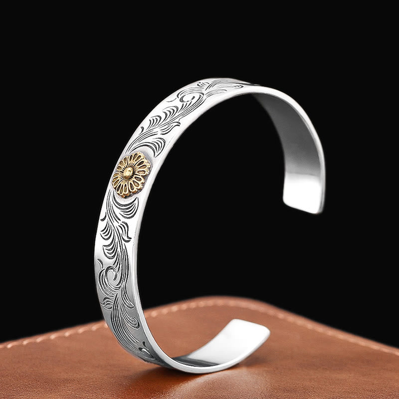 Buddha Stones, Tang-Dynastie, Blumen-Design, Rosen-Blumen-Feder, geschnitztes Kupfer-Glücksarmband