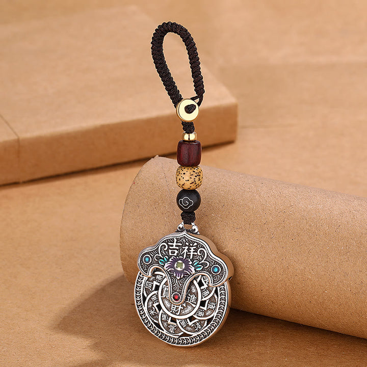 Schlüsselanhänger mit Buddha Stonesn, Pfingstrose, Kupfermünze, verheißungsvoller Reichtum