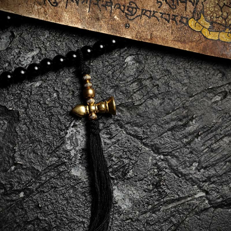 Buddha Stones, tibetische 108 Mala-Perlen, schwarzer Onyx, Tigerauge-Perlen, neun Paläste, Bagua-Schutzarmband