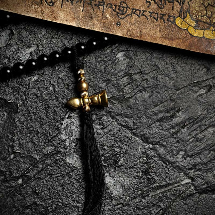 Buddha Stones, tibetische 108 Mala-Perlen, schwarzer Onyx, Tigerauge-Perlen, neun Paläste, Bagua-Schutzarmband