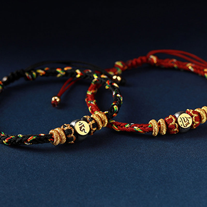 Buddha Stones Chinesisches Sternzeichen Natal Buddha Silber Glück geflochtenes Armband
