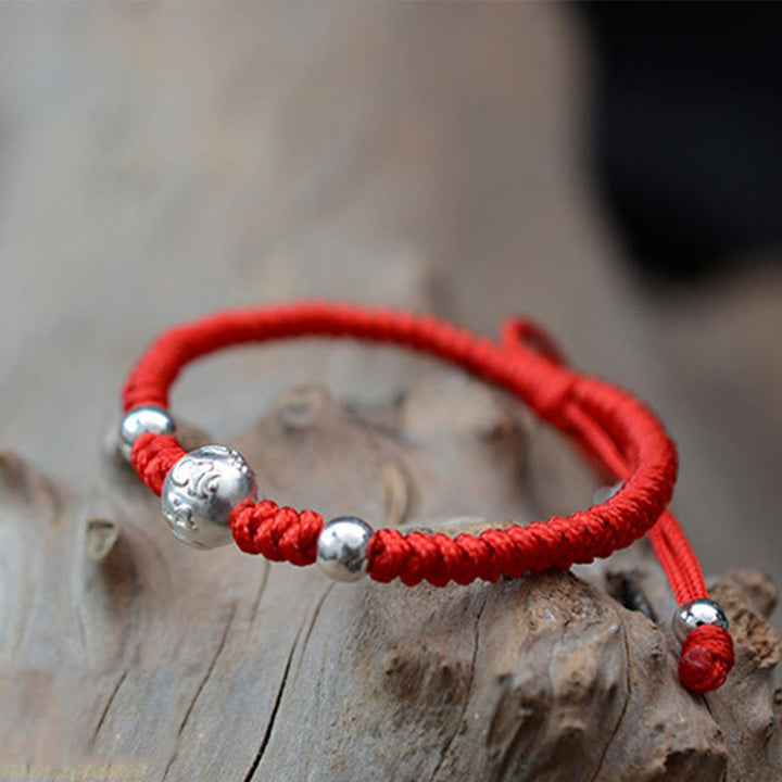 Buddha Stones 999 Sterling Silber Om Mani Padme Hum Kupfer Münze Glück Stärke String Paar Armband