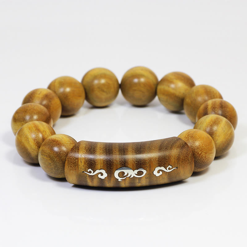 Buddha Stones 999 Sterling Silber Grünes Sandelholz Om Mani Padme Hum Drache Phönix Dharmachakra Eingelegtes Friedensarmband