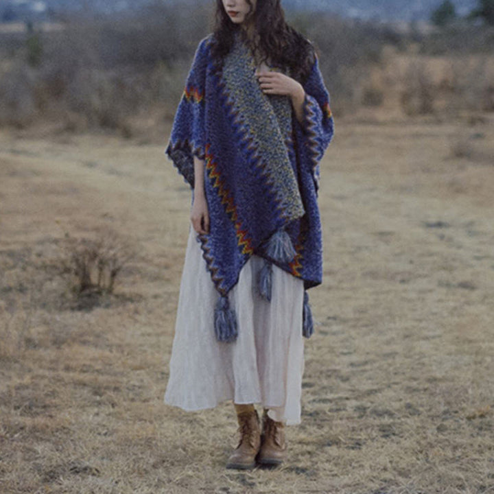 Tibetischer Schal mit Buddha Stonesn, weich, warm, Strickmantel, Winter, tibetischer Quastenschal