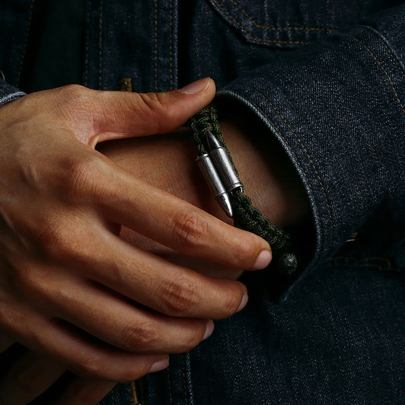 Buddha Stones 925 Sterling Silber Bullet Design geflochtenes Seilarmband