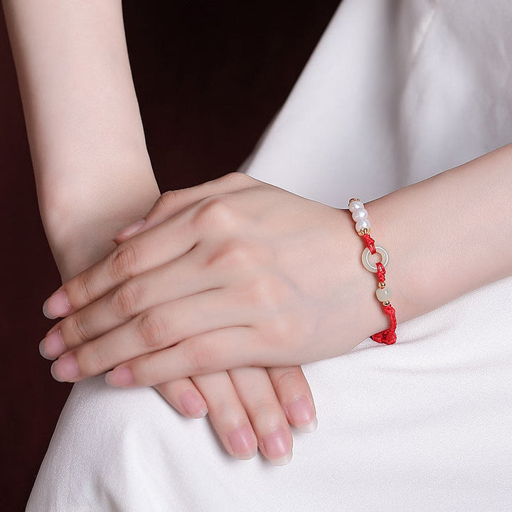 Buddha Stones 925 Sterling Silber vergoldet Hetian Jade Peace Schnalle Perlen Glücksarmband