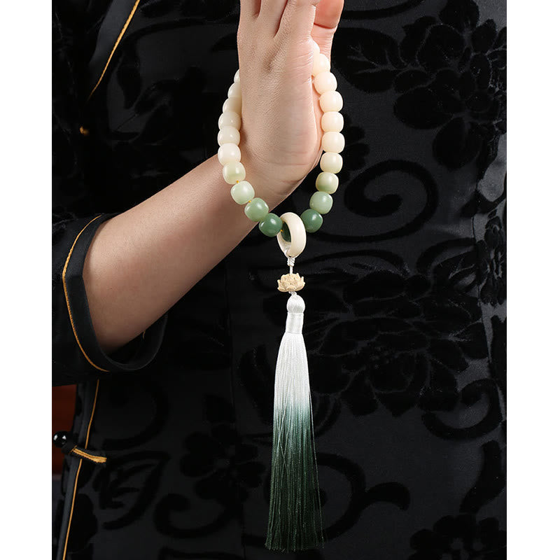 Natürlicher Farbverlauf Bodhi Seed Fortune Geldbeutel Lotus Weisheit Quaste Handgelenk Mala
